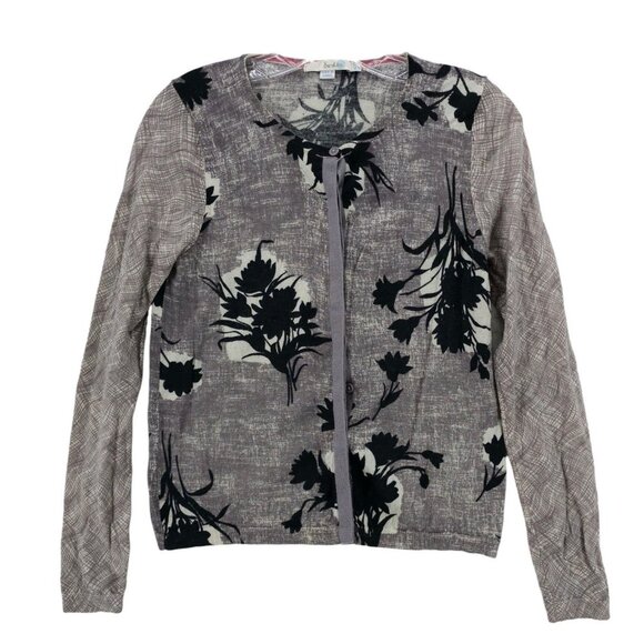 BODEN 100% Wool Gray Floral Cardigan Sweater lightweight Size US 8 - Picture 1 of 8